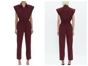 Pistola Women's Rosie Denim Utility Jumpsuit Smocked Waist Burgundy Size XS